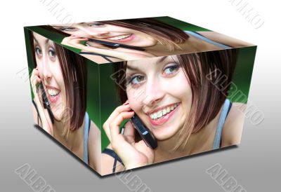 cube woman with phone