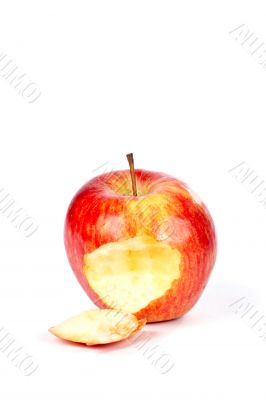 Red apple with one bite