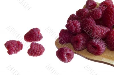 raspberries on white