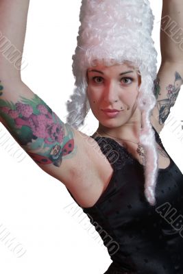 woman with tattoo and peruke