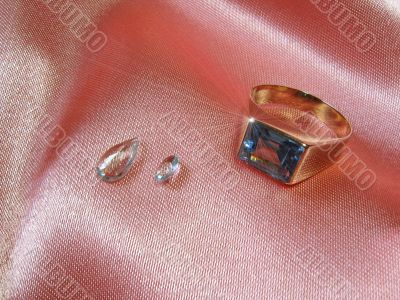 Aquamarine ring and gems