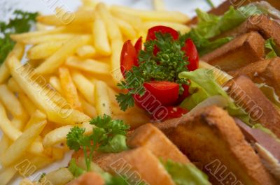 club sandwich with french fries