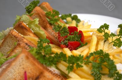 club sandwich with french fries