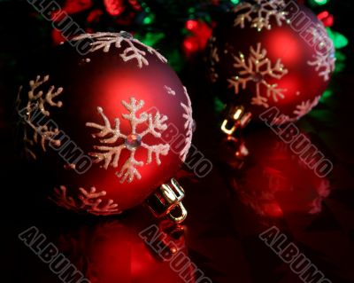 Two Red Snowflake Baubles