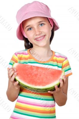 adorable girl eating watermelon