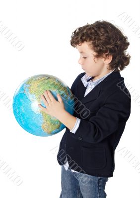 adorable boy worried about the planet earth