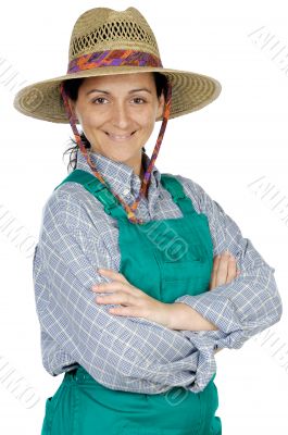 attractive happy woman dressed gardener