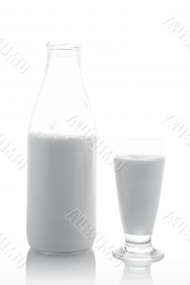 Glass and bottle of milk