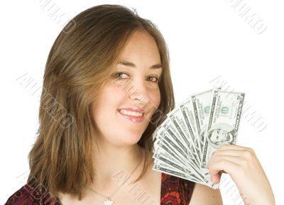 casual beauty with dollars on her hand