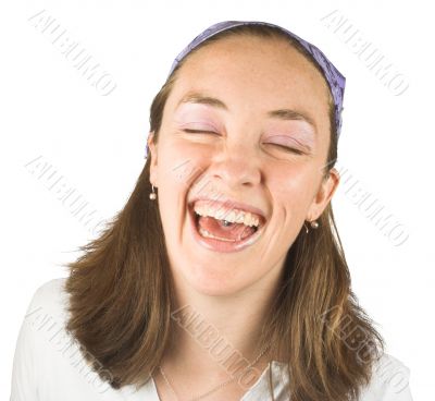 casual girl can`t stop laughing