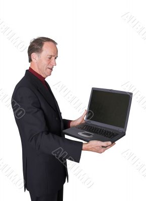 Business man showing a laptop