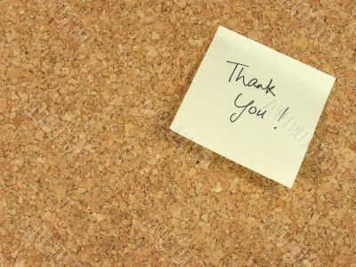 Thank you note on corkboard