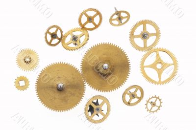 many old gold-coloured cogwheels
