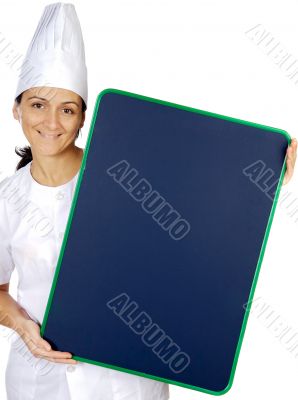 happy attractive cook woman whit slate happy attractive cook woman whit slate