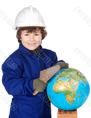 Adorable future builder constructing the world