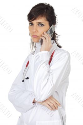Attractive Lady Doctor speaking on the telephone