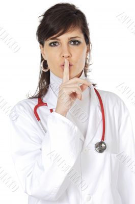 attractive lady doctor ordering silence