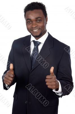 attractive businessman celebrating a triumph