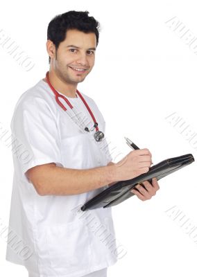 young doctor taking notes in a notebook
