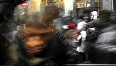 Artistic blur of a crowd running