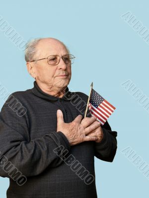 Senior man with american flag