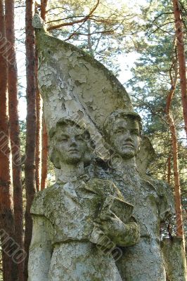 Remains of soviet sculpture of pioneers