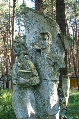 Remains of soviet sculpture of pioneers