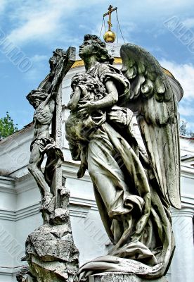 Mature marble angel figurine sculpture