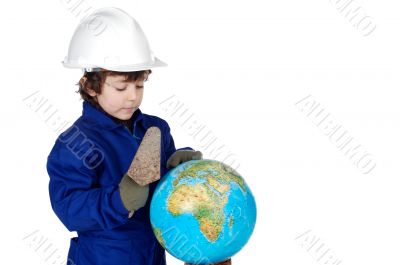 Adorable future builder constructing the world