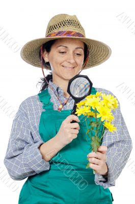 attractive happy woman dressed gardener