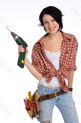 girl with drilling machine