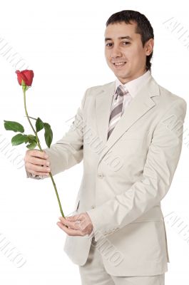 Attractive young man giving a love gift