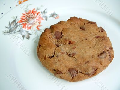 Chocolate chip cookie on plate