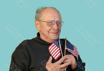 Senior man with american flag