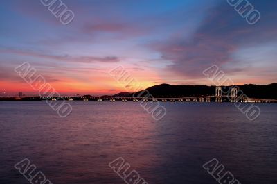 Evening of Macau tower convention and bridges