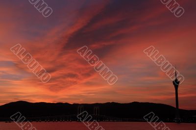 Evening of Macau tower convention and bridges