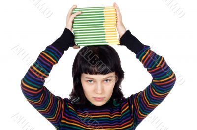 girl with a books in the head