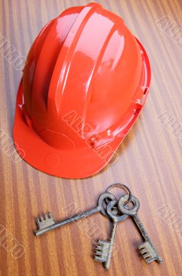 work helmet and keys