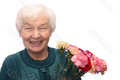 Old woman with flowers