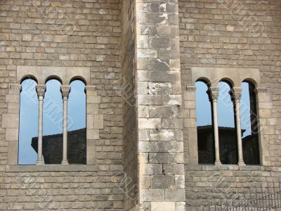 Ancient window of a cathedral . Barcelona