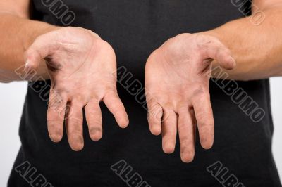 worker with dirty hands