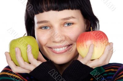 adolescent with apples