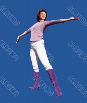 Happy woman on blue background