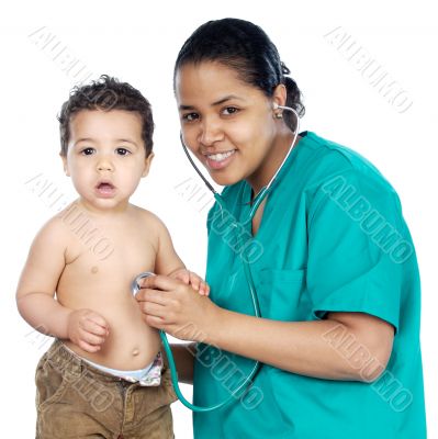 Lady doctor with a baby