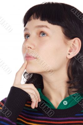 attractive casual girl thinking attractive casual girl thinking