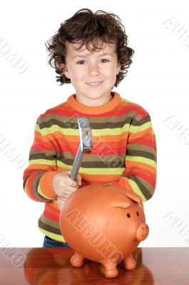adorable child with money box of piggy
