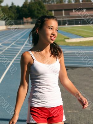 Girl at school stadium