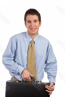 Holding a black business briefcase