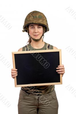 Holding the chalkboard