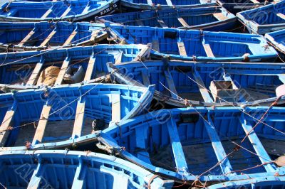 blue fishing boats at essaouira, morocco